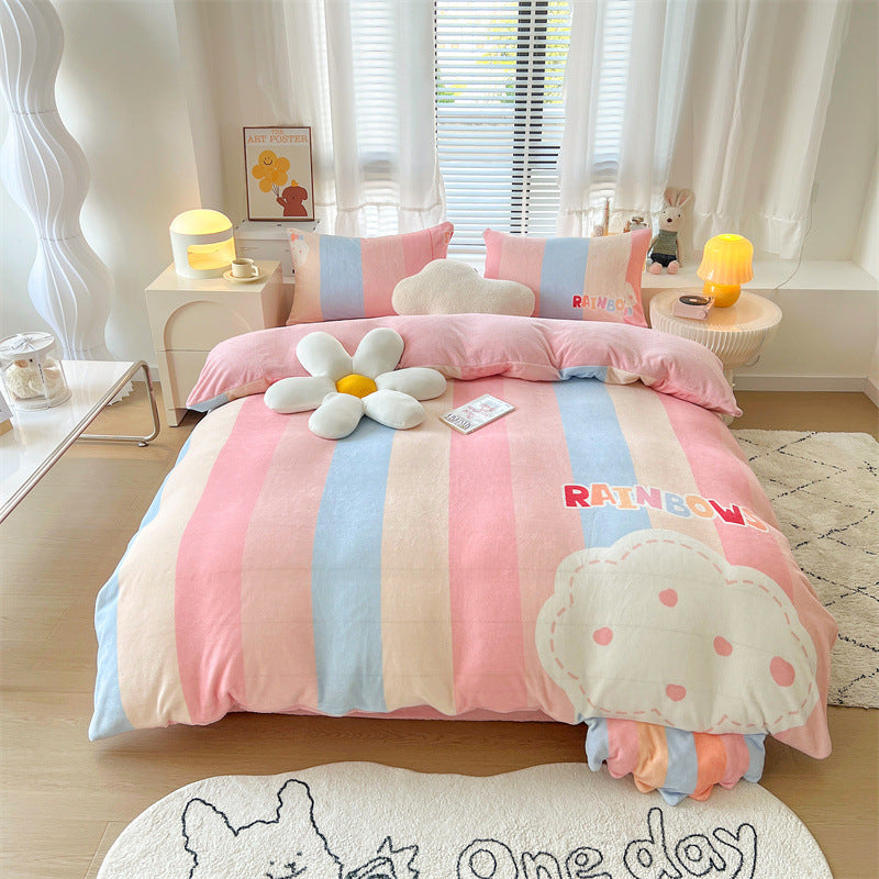 Cartoon Thickened Milk Velvet Four Piece Bedding