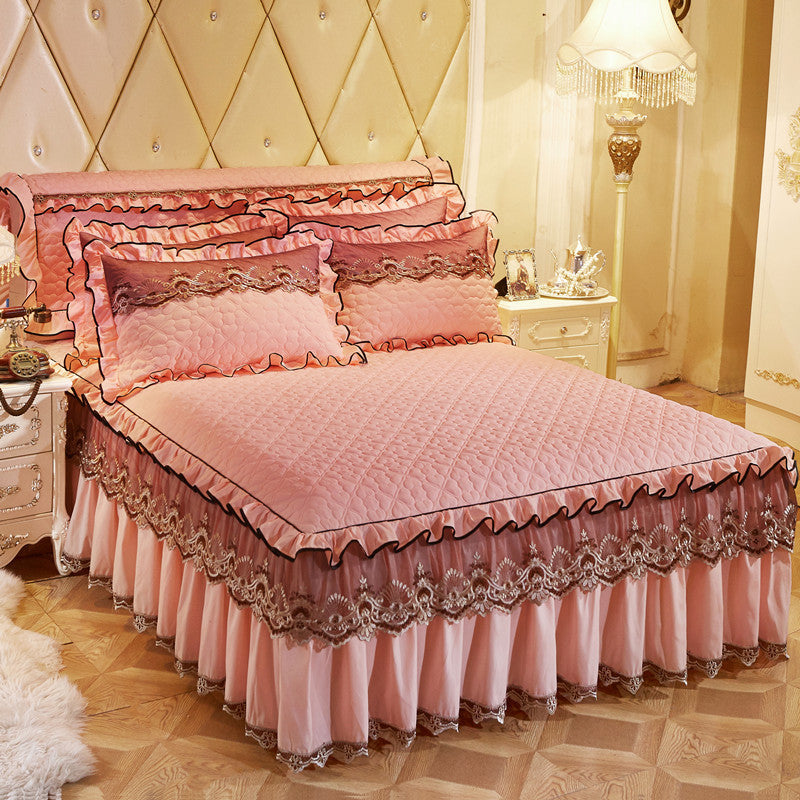 European Style Quilted Lace One-Piece Bed Skirt