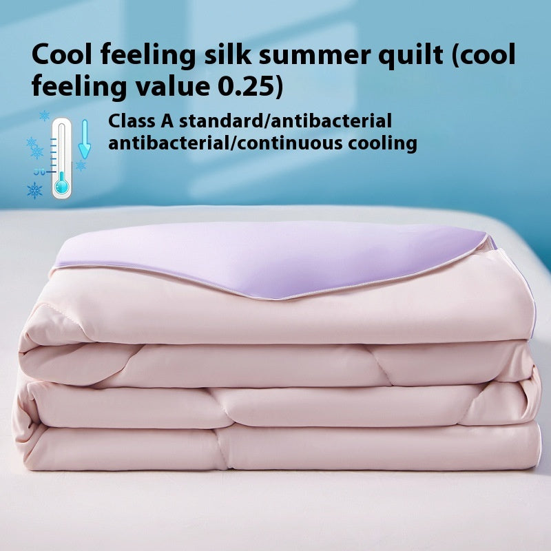 Manta de verano de seda fresca de color puro, funda ventilable, edredón de verano de seda helada para cama individual o doble, edredón fino lavable a máquina