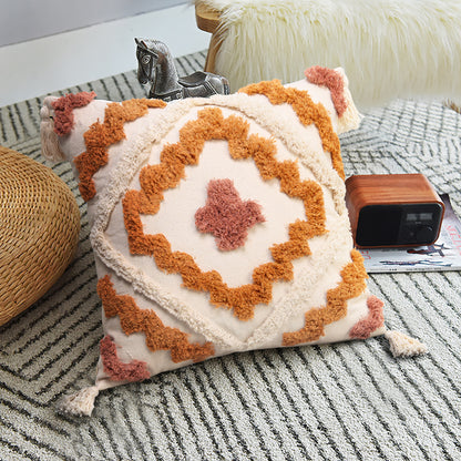 Geometric Pattern Colorful Tufted Tassel Decoration Pillow Cover