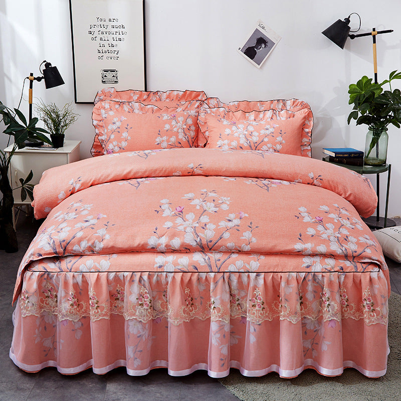 Four-Piece Lace Bed Skirt Non-Slip Bedspread