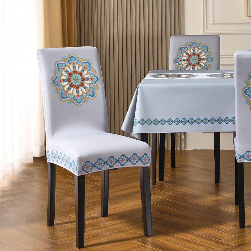 Exquisite Embroidered Thickening Dining Home Cushion Wind Elastic Chair Covers