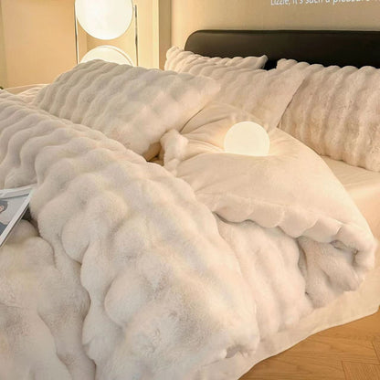 Ensemble de quatre pièces en peluche en polaire corail thermique épaissie en fibre de lait