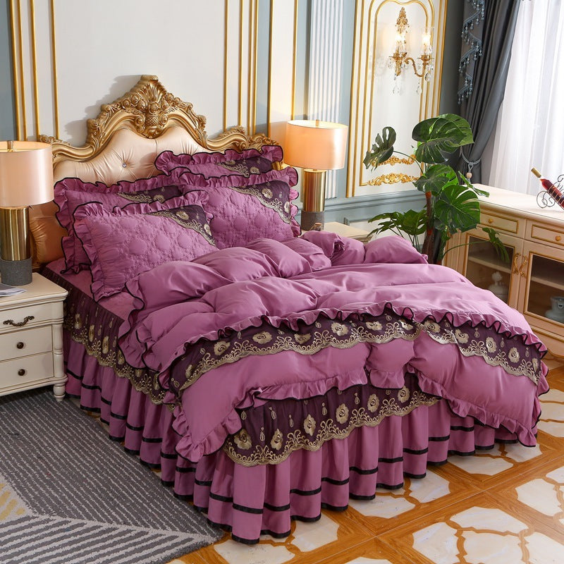 Couvre-lit matelassé épais de style européen, jupe de lit princesse, ensemble quatre pièces