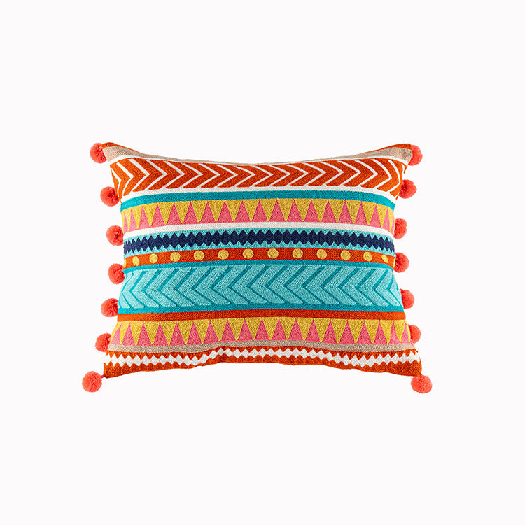 Embroidery Bohemian Style Tassel Hairball Stick Cloth Cushion Cover