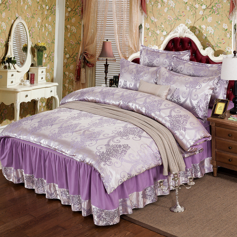 Satin bedspread bed skirt four-piece suit