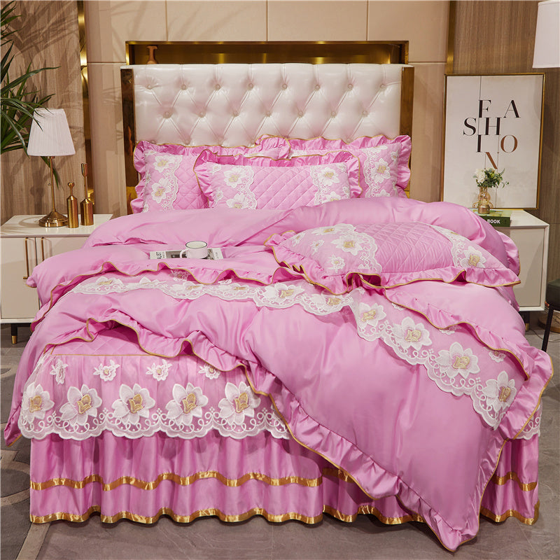 Jupe de lit en dentelle de style princesse Ensemble quatre pièces Tencel