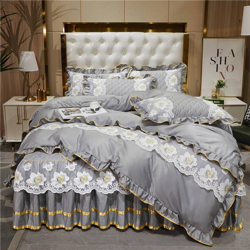 Jupe de lit en dentelle de style princesse Ensemble quatre pièces Tencel