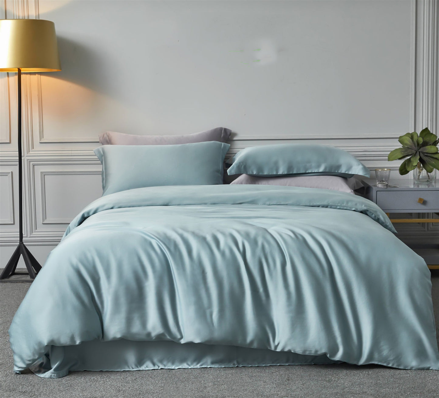 Productos para la cama Tencel de doble cara de color azul puro y fino Tencel simple y suave como la seda