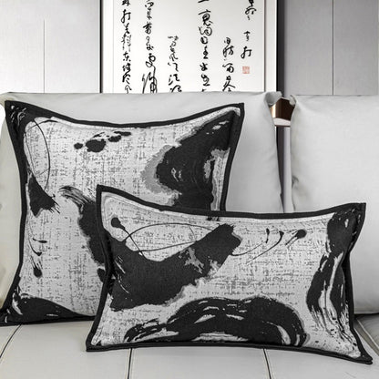 Coussin noir et blanc à motif de trait d'encre