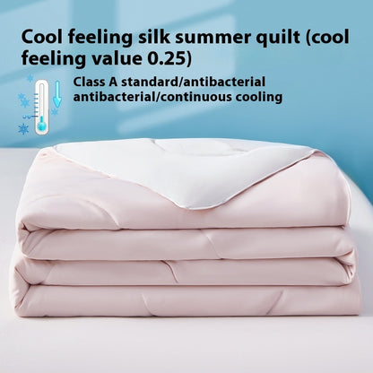 Manta de verano de seda fresca de color puro, funda ventilable, edredón de verano de seda helada para cama individual o doble, edredón fino lavable a máquina