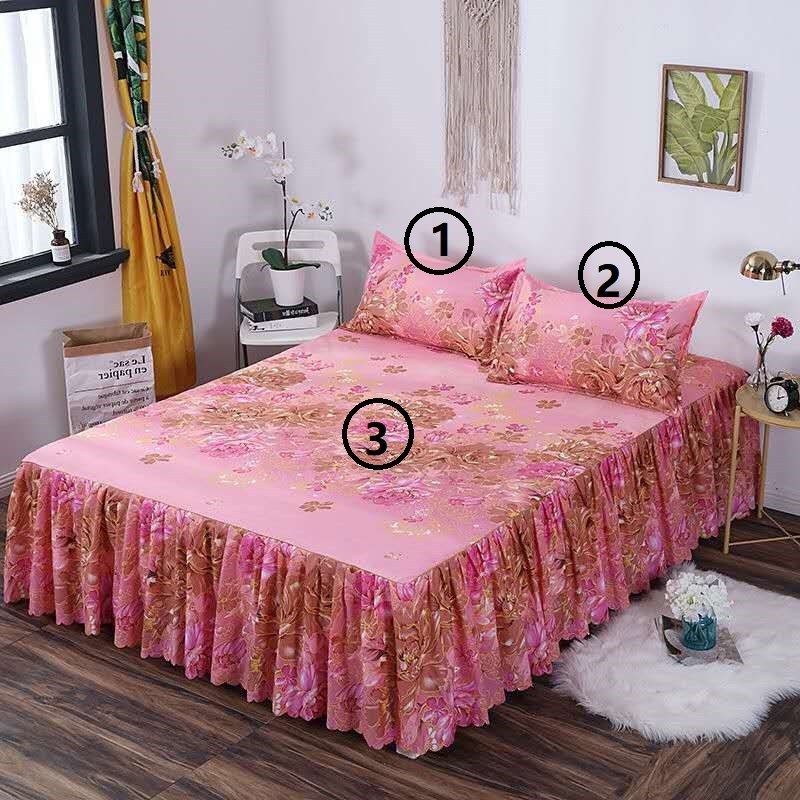 Falda de cama, funda de almohada, 3 sábanas de lana, juego de cama, colcha