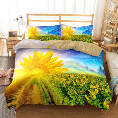 Funda de edredón de tres piezas con diseño de girasoles, textiles para el hogar y ropa de cama