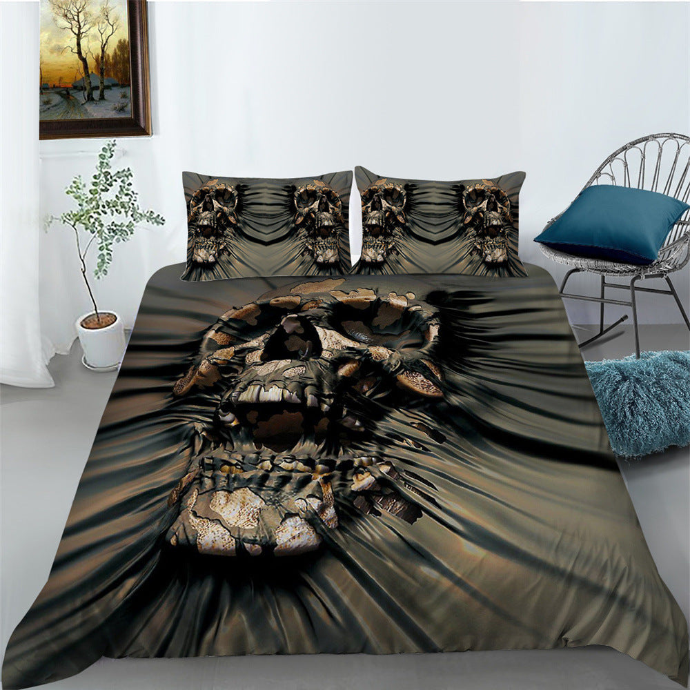 3D Printed Skull Printed Three-piece Home Textile Set