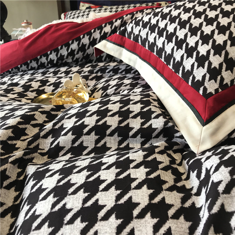 American Retro Cotton North Velvet Bedding Simple Houndstooth