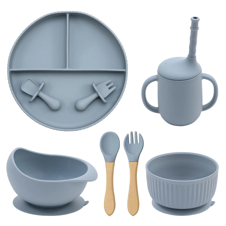 Ensemble de bols et assiettes en silicone pour bébé, ustensiles de cuisine antidérapants, ventouse, tasse à boire, fourchette, cuillère, vaisselle pour enfants, sans BPA