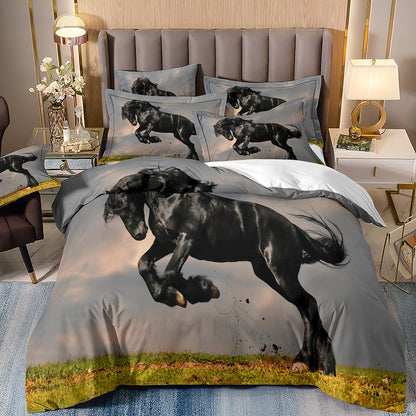 Juego de cama de tres piezas con impresión digital 3D de la serie Horse