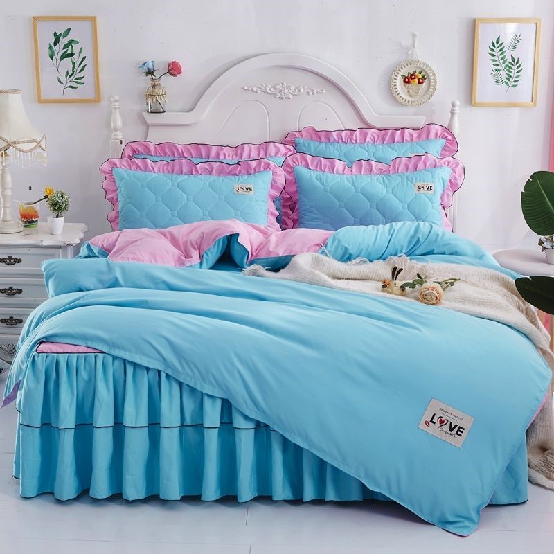 A Full Set Of Quilted Fallwinter Bed Skirt Bedspread Bed Sheet Princess Bedspread Plus Quilt Cover