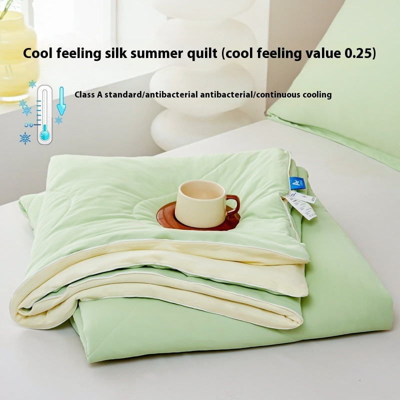 Manta de verano de seda fresca de color puro, funda ventilable, edredón de verano de seda helada para cama individual o doble, edredón fino lavable a máquina