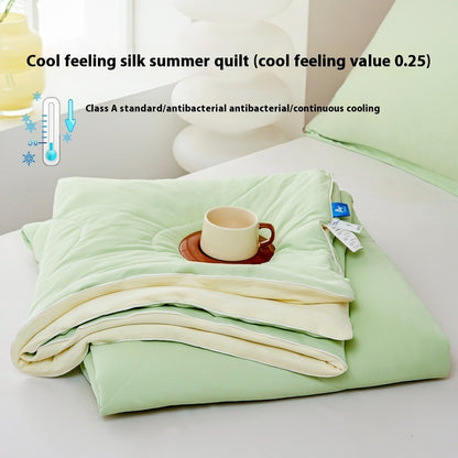 Manta de verano de seda fresca de color puro, funda ventilable, edredón de verano de seda helada para cama individual o doble, edredón fino lavable a máquina