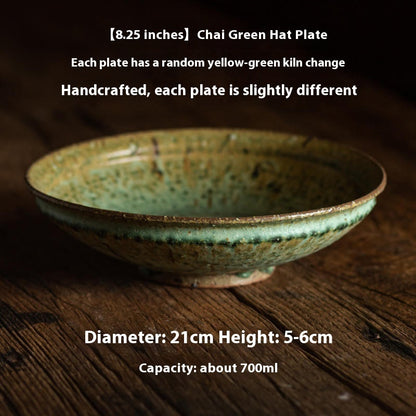 Bamboo Hat Plate Retro Manual Flambe Stoneware Dish