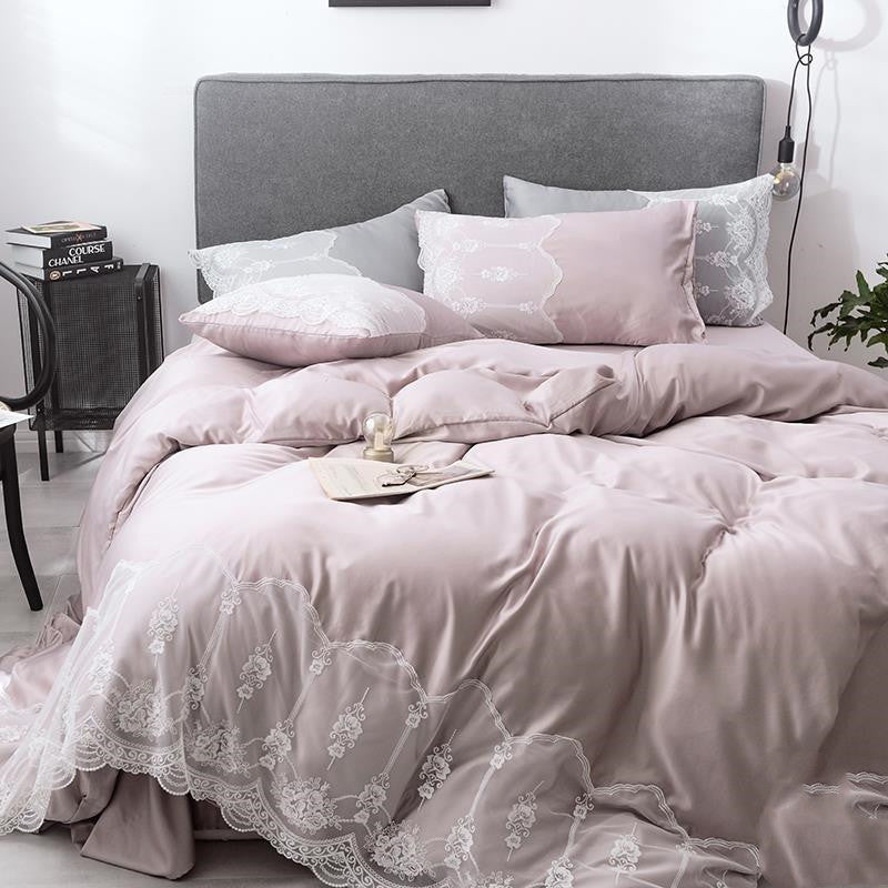 Parure de lit en soie glacée avec housse de couette et drap simple avancé, ensemble de quatre pièces