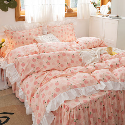 Juego de cuatro piezas de falda de cama con diseño floral pequeño, versión coreana