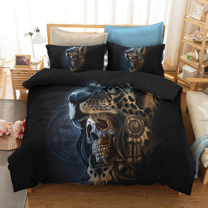 Serie de ropa de cama con diseño de calaveras y flores de acuarela