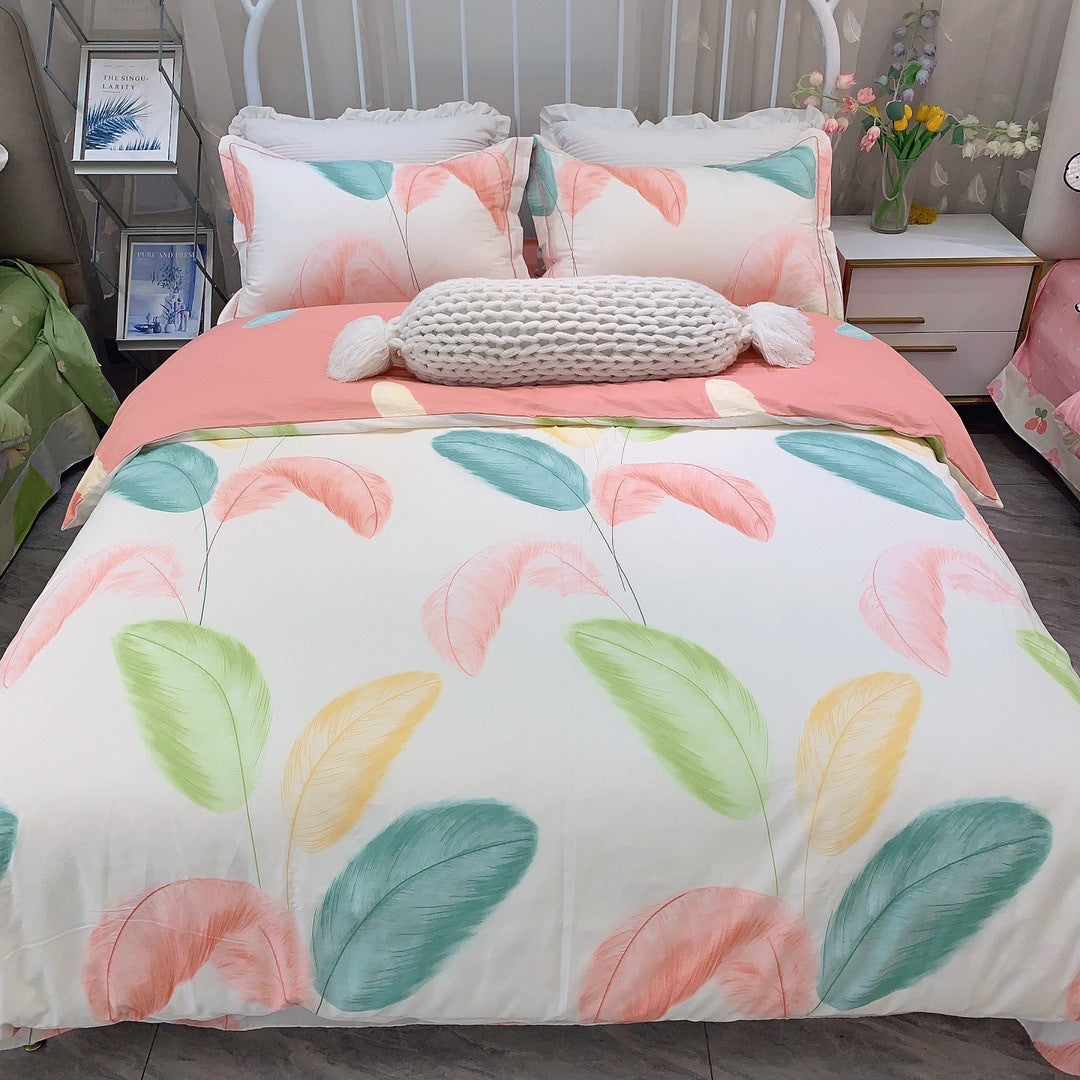 Home Fashion Simple Printing Cotton Bed Four-piece Set