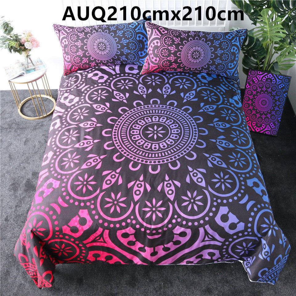 Purple crochet quilt cover three-piece bedding set