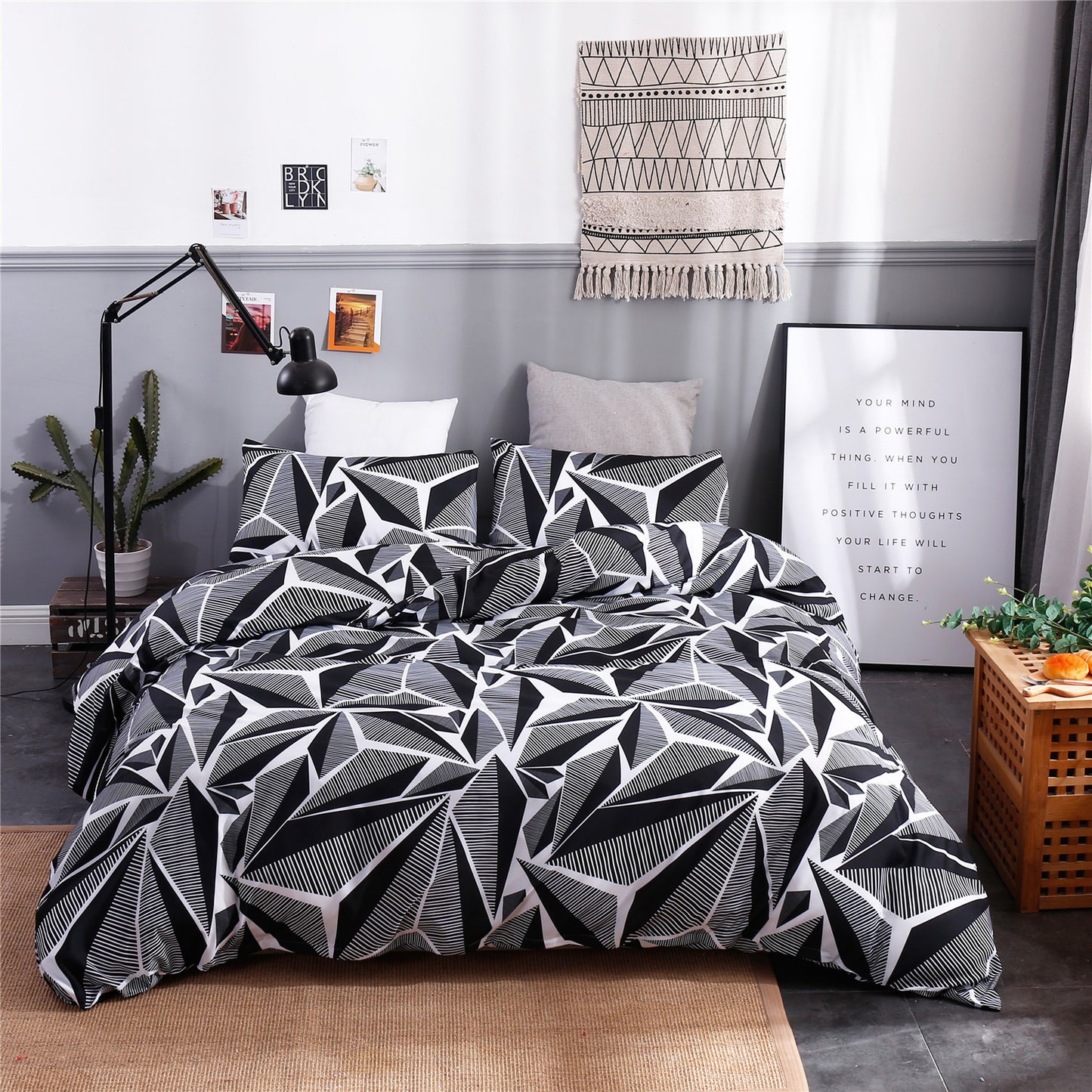 Three Piece Printed Brushed Quilt Cover