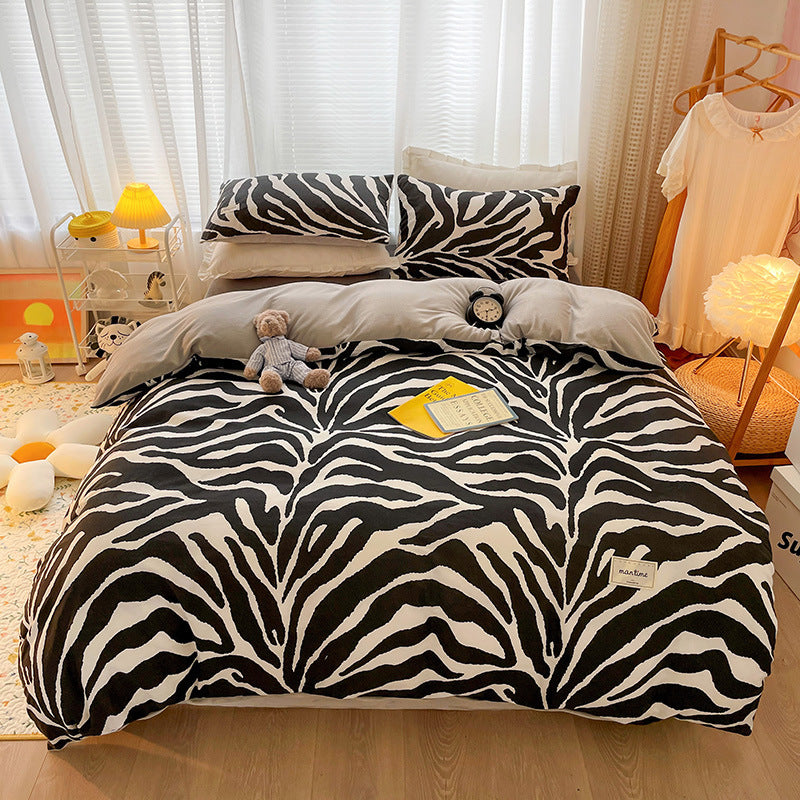 Four-piece Cotton Crystal Velvet Bed Bag For Autumn And Winter