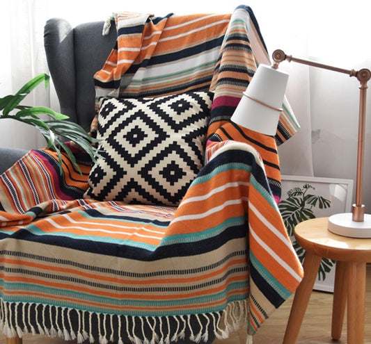 Indian color striped tassel blanket