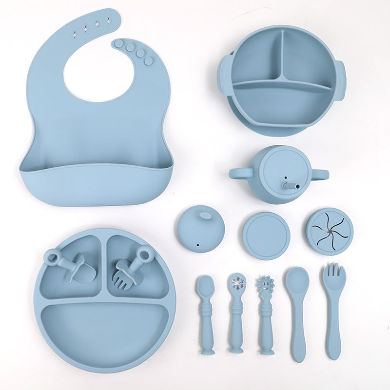 Ensemble de vaisselle en silicone pour enfants, alimentation pour bébé, vaisselle solide, bavoir, bol à ventouse, cuillère, assiette, bavoir, ensemble de 15 pièces