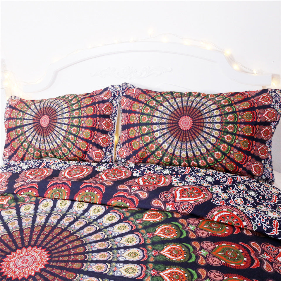 Red and white floral boho quilt bedding set of four