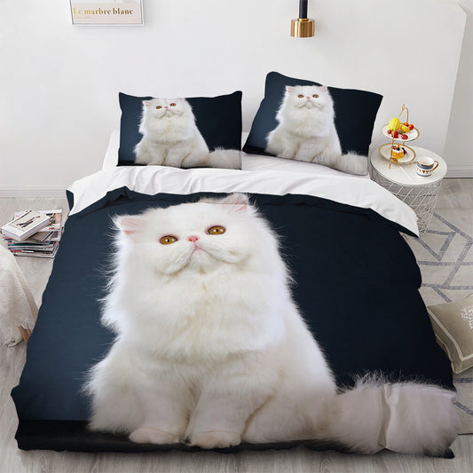 Juego de cama con bonito gato blanco para dormitorio de niña y mujer, funda nórdica cómoda