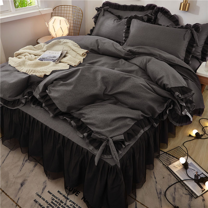 Pure cotton four-piece simple cotton bedspread lace