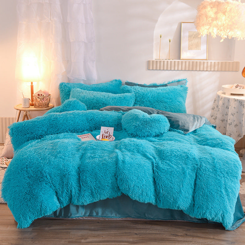 Housse de couette en polaire épaisse de luxe Queen King Winter Warm Bed Housse de couette Taie d'oreiller Fluffy Plush Shaggy Literie Ensemble de literie Hiver Corps Garder au chaud