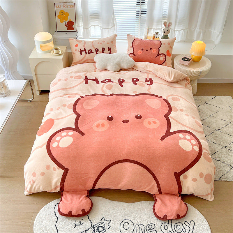 Cartoon Thickened Milk Velvet Four Piece Bedding