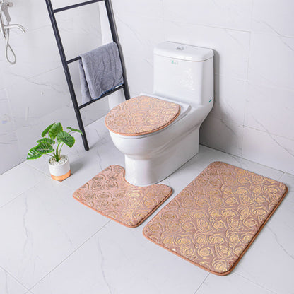 Tapis de salle de bain doré, ensemble de trois pièces, tapis de porte antidérapant pour la maison