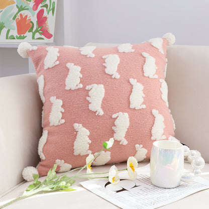 Housse de coussin en peluche en forme de lapin mignon pour chambre d'enfant