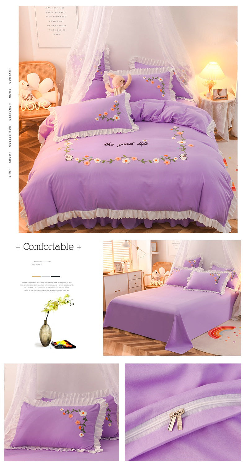 Three-piece Set On Single Bed With Wind Ruffled Duvet Cover