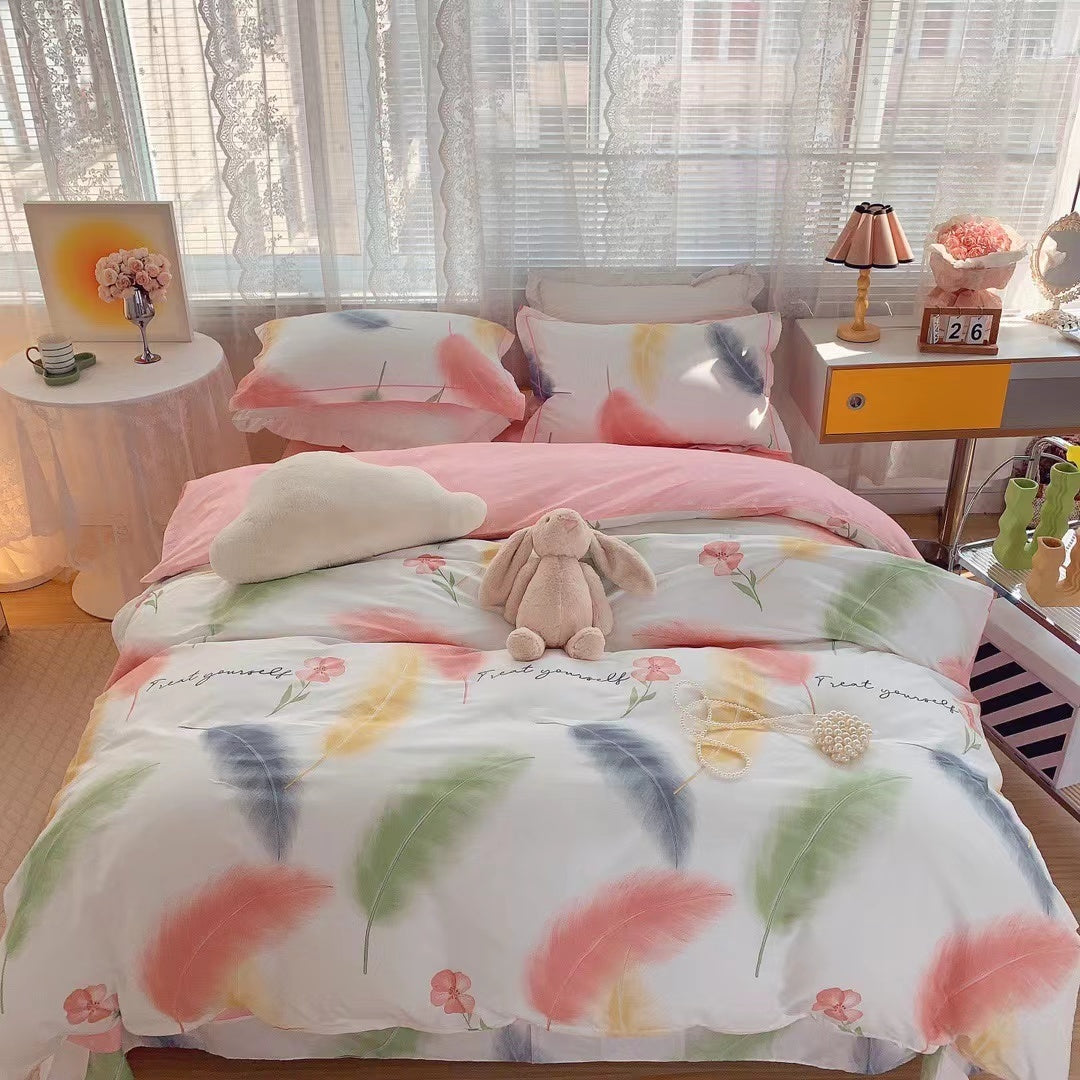 Home Fashion Simple Printing Cotton Bed Four-piece Set