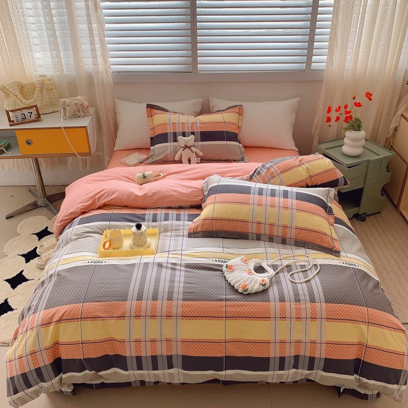 Home Fashion Simple Printing Cotton Bed Four-piece Set