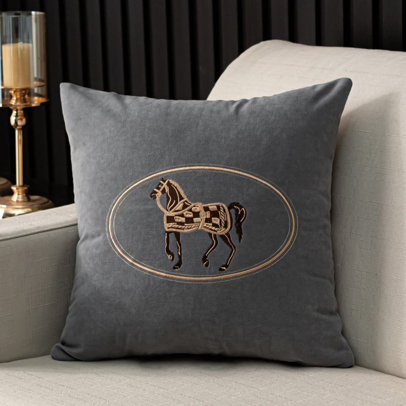 Hand-embroidered Cushion Cover Horse Pattern Pillowcase