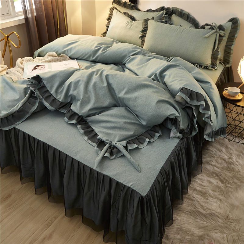 Pure cotton four-piece simple cotton bedspread lace