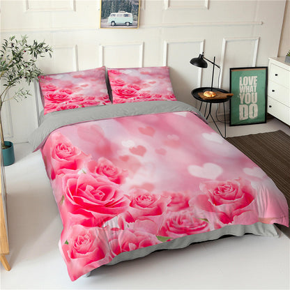 Rose Flower Series Three-piece Bedding Digital Printing Flower Bed Linen Pillowcase