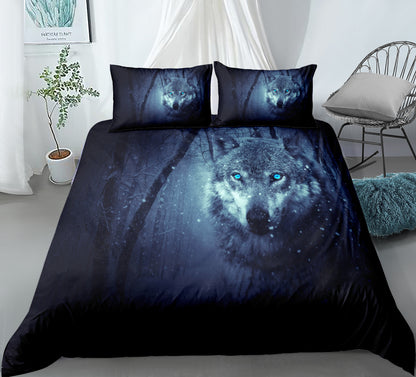 Bed Home Textile Wolf Digital Printed Three-piece Set