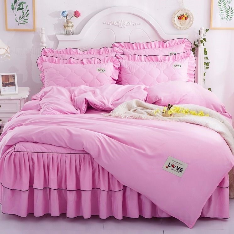 A Full Set Of Quilted Fallwinter Bed Skirt Bedspread Bed Sheet Princess Bedspread Plus Quilt Cover