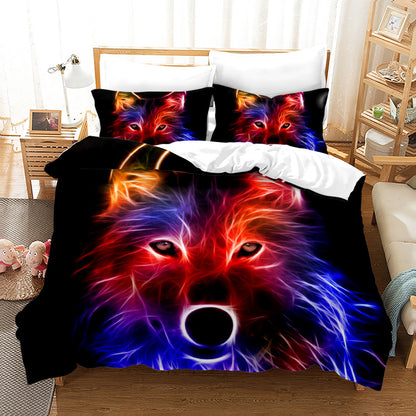 Bed Home Textile Wolf Digital Printed Three-piece Set